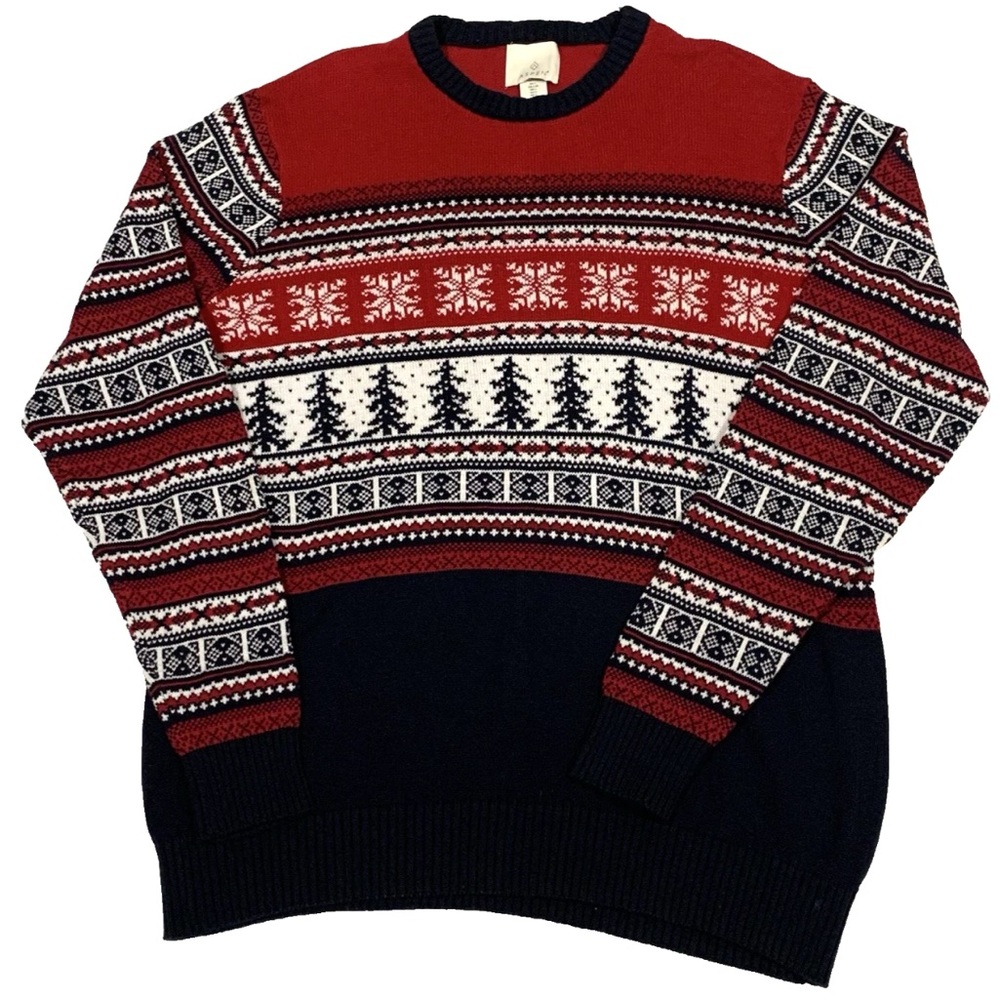 Aspen Winter Sweater Men Sz L Christmas Ski Nordic Trees Snow RedBlackWhite Cozy
